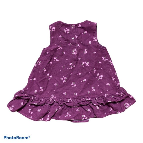 Janie & Jack Dress Plum Corduroy With Flower Print 12 - 18 Months  [K42] - Picture 2 of 3